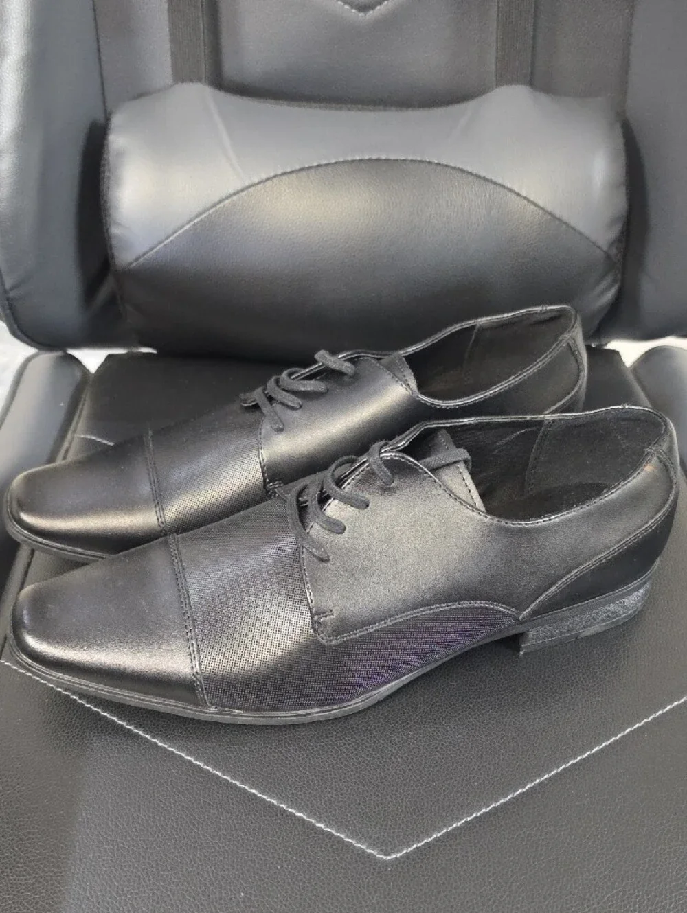Calvin Klein Black Cap-Toe Derby Dress Shoes